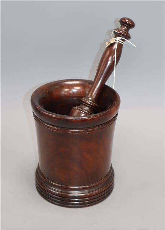 A hardwood turned mortar and pestle